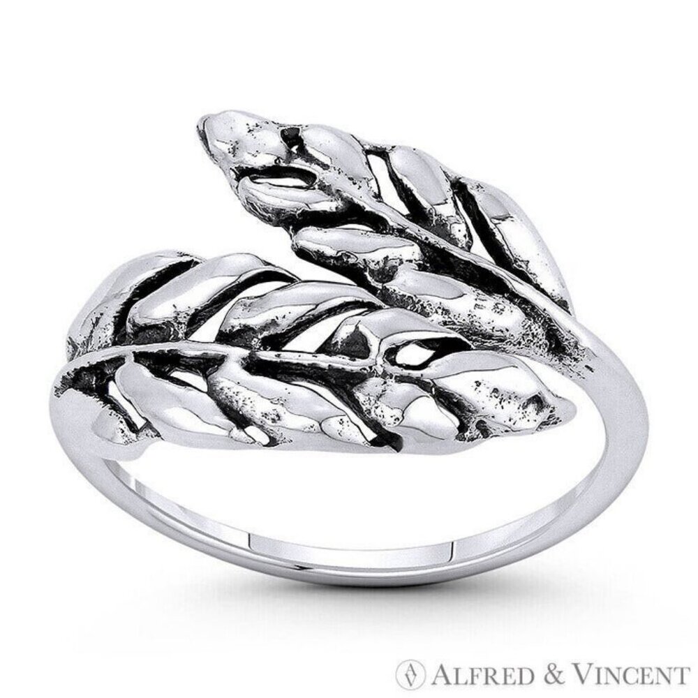 Branch & Leaf Green Charm Statement Ring in .925 Sterling Silver - Size 5